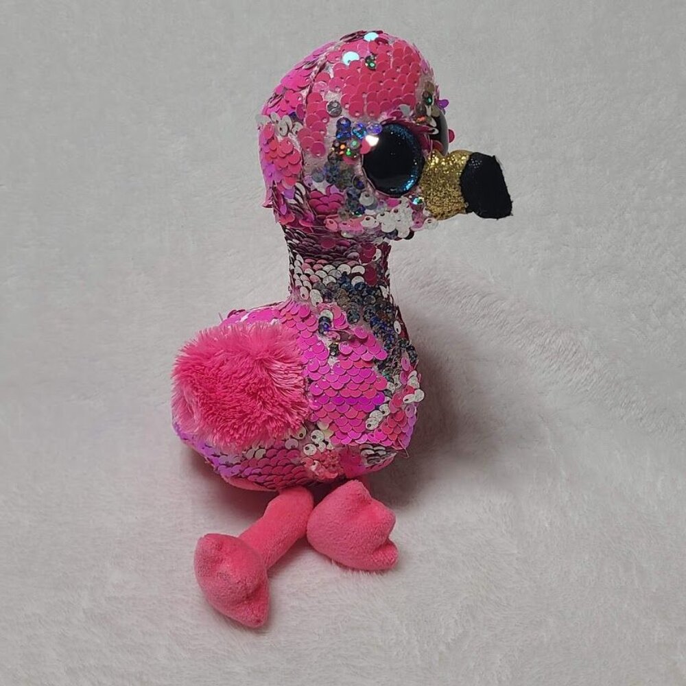 Ty Beanie Boo Flippables Pinky Flamingo 9" Beanie Color Changing Sequins w/ Tags - Picture 10 of 10